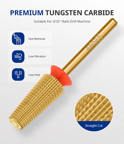 Vista 3 de AIRSEE Broca de carburo de tungsteno 5 en 1 para uñas acrílicas, lima eléctrica Efile, punta de cabeza para manicura, pulido rápido, quitar gel, Oro