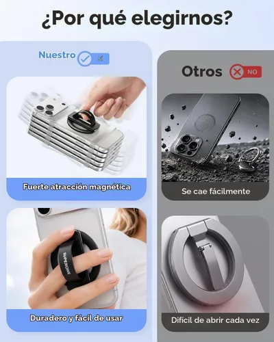 Vista 3 de SUPERONE para agarre de teléfono MagSafe, bucle de silicona suave y soporte Negro