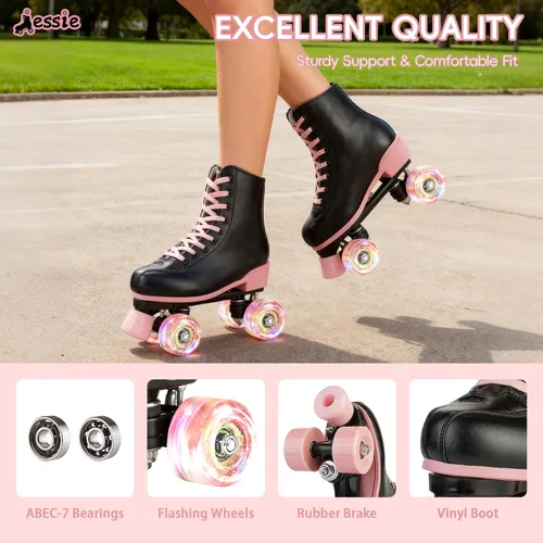 Vista 3 de Jessie Patines altos con estampado de cebra para mujeres y hombres, cuatro ruedas brillantes para adultos y jóvenes al aire libre, con bolsa