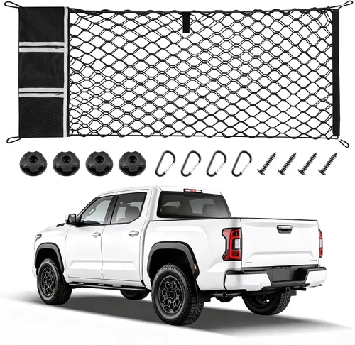 Vista 14 de Amiss Red de carga elástica, accesorios exteriores de automóvil, red de almacenamiento elástica ajustable con gancho para SUV, automóviles y negro