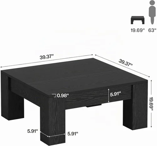 Vista 2 de Tribesigns Mesa de centro cuadrada moderna, mesa auxiliar de madera de 39 pulgadas con patas resistentes, mesa central rústica para sala de estar
