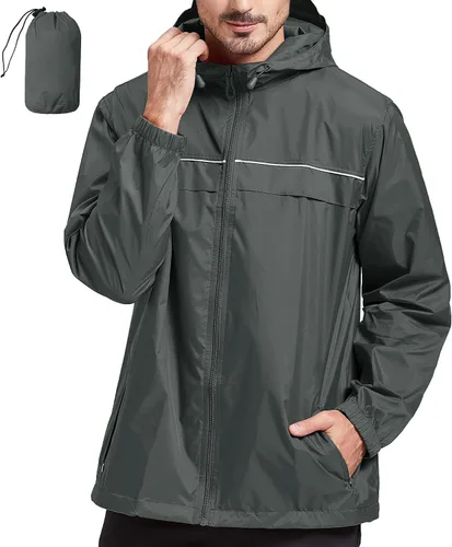 Vista 13 de SWISSWELL Chaqueta impermeable para hombre, rompevientos, ligera con capucha para uso diario casual