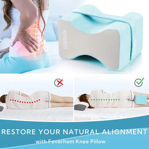 Vista 4 de foverhom Almohada de rodilla de espuma viscoelástica, almohada ortopédica de pierna para alivio de la ciática, dolor de espalda, embarazo, dolor