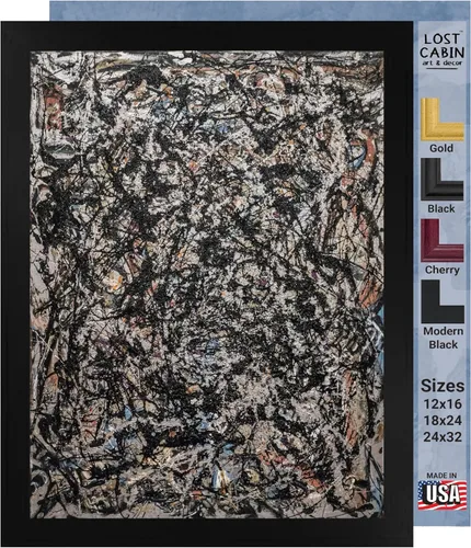 Vista 20 de Ritmo de otoño de cabaña perdida por Jackson Pollock Impresión en marco plano negro Reproducción de pintura de obras de arte fino Póster