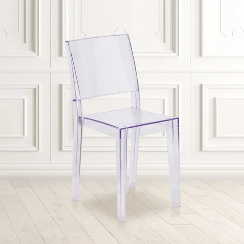 Vista 2 de Flash Furniture Phantom Series - Silla auxiliar apilable transparente para interiores y exteriores con protector de suelo