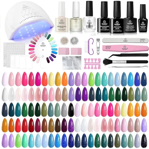 Vista 12 de Beetles - Kit de esmalte de uñas de gel con luz UV, 80 unidades, 55 colores Color Enchantment with Everything Base Top Coat Beginner Starter at