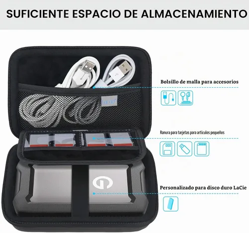 Vista 2 de Lacdo Estuche de transporte de disco duro para SanDisk Professional G-Drive ArmorATD - Disco duro externo portátil resistente HDD USB-C USB 3.2 Gen