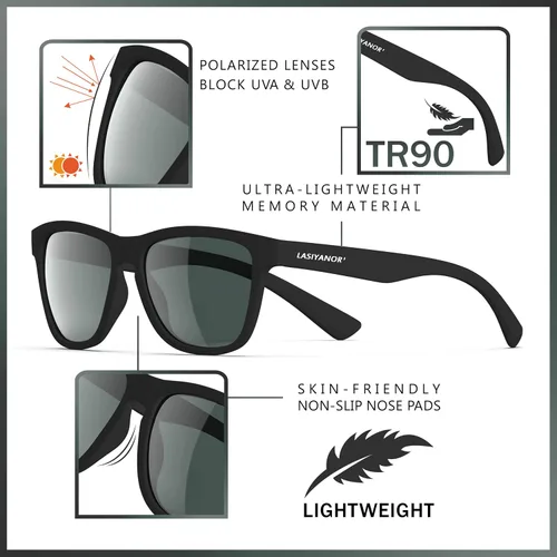 Vista 3 de Lasiyanor Gafas de sol polarizadas cuadradas TAC ligeras, marco TR90, protección UV400, gafas de sol de diseño moderno para hombres y mujeres
