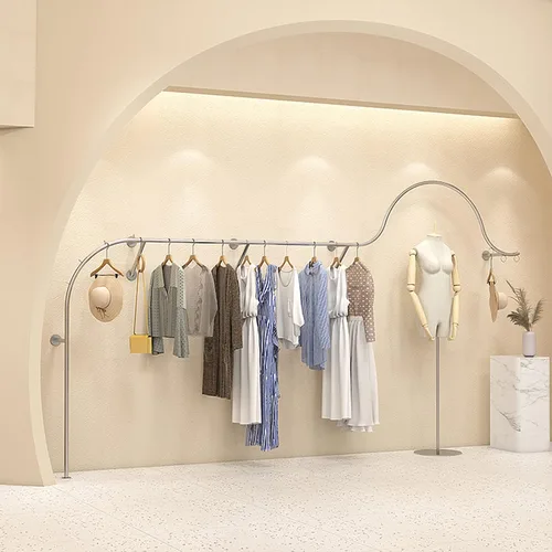 Vista 6 de Perchero Boutique Display rack, Tienda de ropa Muebles de exhibición montado en la pared Perchero colgante de ropa, Sistema de estantes de ropa