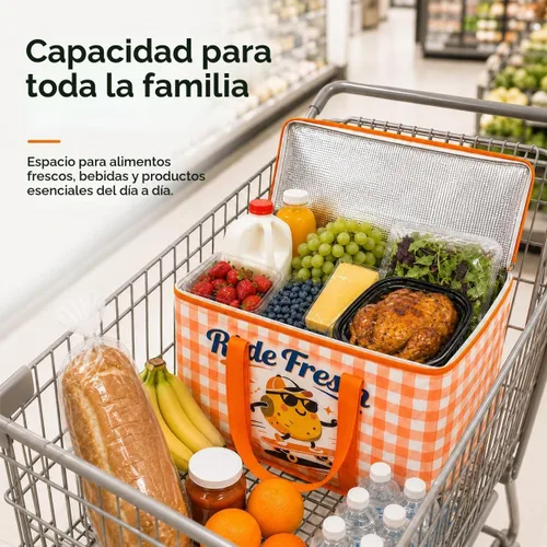 Vista 2 de Paquete de 2 bolsas aisladas reutilizables para comestibles, bolsas enfriadoras plegables para comestibles, bolsa aislante grande de alta Adorable