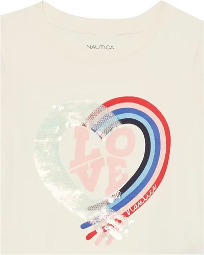 Vista 3 de Nautica Camiseta de manga corta para niña con diseño de lentejuelas abatibles, camiseta de algodón con interior sin etiqueta