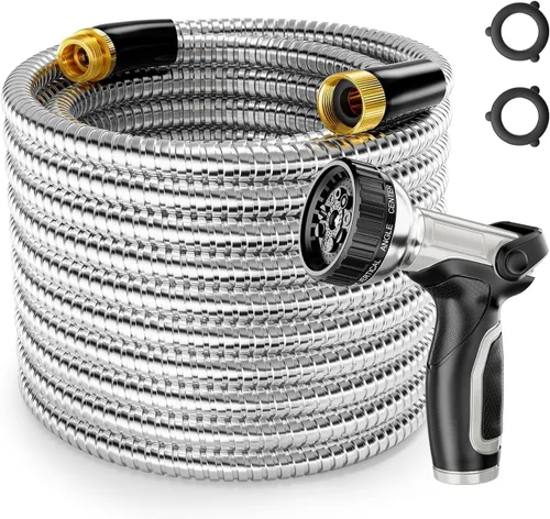 Vista 10 de SPECILITE Manguera de jardín corta de 5 pies, manguera líder de acero inoxidable 304 de 1/2 pulgada con accesorios de latón hembra a hembra