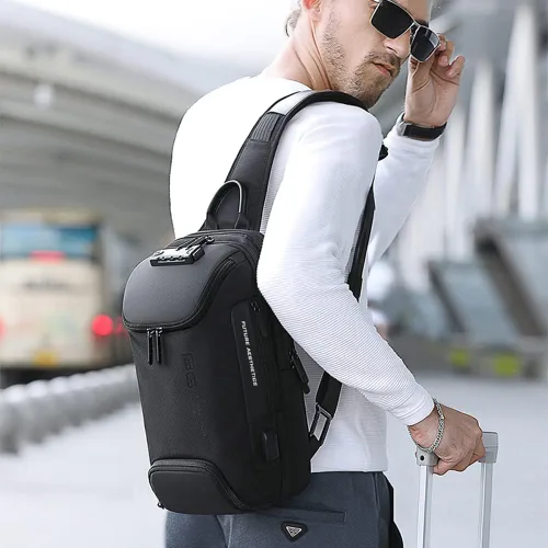 Vista 7 de Mochila tipo bandolera para hombre, bolsa de hombro impermeable con puerto USB