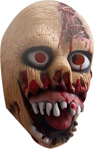 Vista 2 de Máscara de cabeza de zombi muerto viviente, máscara de terror de látex espeluznante para Halloween, fiesta, cosplay, accesorios sangrientos