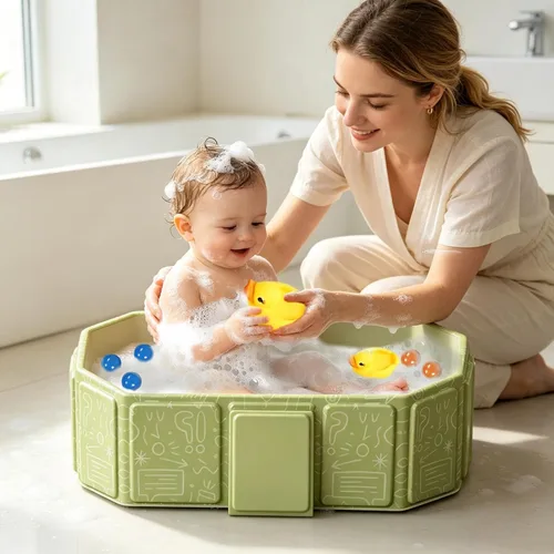 Vista 3 de Bañera para niños portátil antideslizante que ahorra espacio Verde
