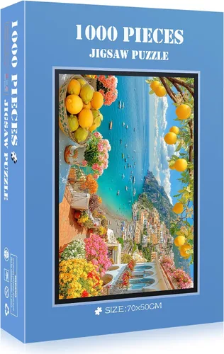 Vista 2 de Rompecabezas de 1000 piezas para adultos, rompecabezas de arte de limón de la costa de Amalfi y pueblo costero, tamaño grande de 28 x 20 pulgadas