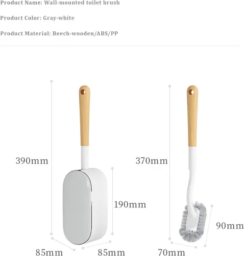 Vista 7 de Escobilla de inodoro y soporte con juego de tapa, diseño curvado en ángulo, cerdas duraderas para limpieza de baño