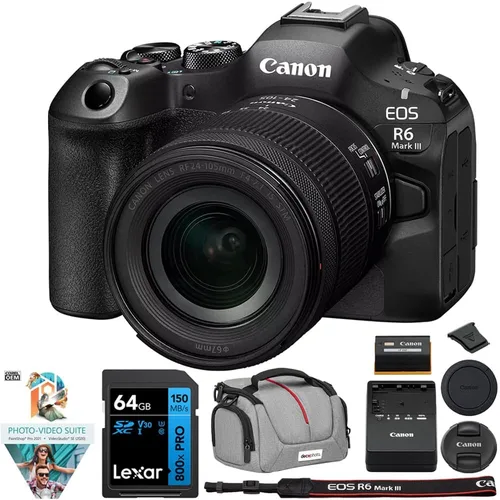 Vista 10 de Canon EOS R6 Mark III Mirrorless Camera (Body) 7084C002 Bundle with Lexar Premium 64GB SDXC Memory Card, Deco Essentials Camera Bag and Corel Photo
