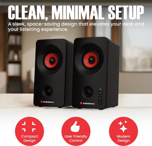 Vista 7 de Audiosource Altavoces de escritorio para PC con Bluetooth 5.3, USB-C Plug & Play, altavoces de computadora estéreo 2.0 con controladores duales