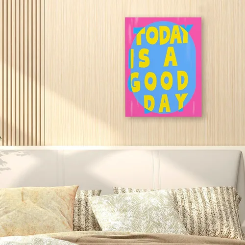 Vista 4 de Arte de Lienzo Inspiracional para Pared, Arte de Pared Femenino, Arte de Lienzo Enmarcado para Pared Azul Preppy Funky Today Is a Good Day de 14x11