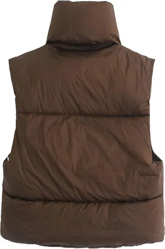 Vista 5 de Bozanly Chaleco acolchado corto para mujer, con cremallera, cuello alto, sin mangas, acolchado