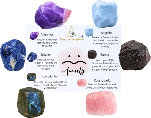 Vista 2 de Amazing Gemstone Cristales para manifestación de ansiedad, juego de 6 cristales curativos de amatista, sodalita, labradorita, angelita, granate