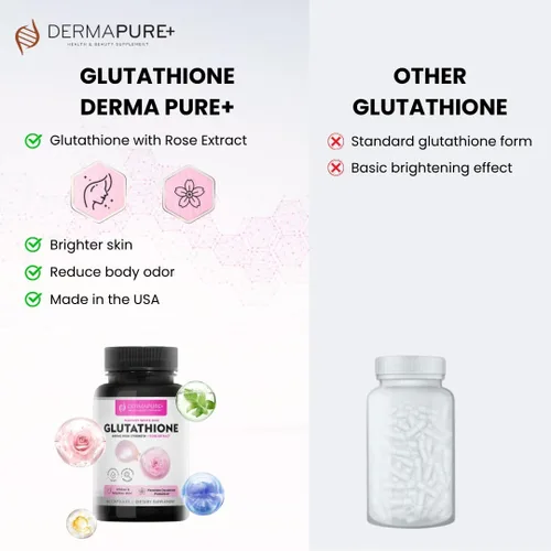 Vista 6 de Dermapure - Píldoras blanqueadoras de glutatión 2 en 1, 600 mg con extracto de aceite de rosa, suplemento para aclarar la piel y desodorante