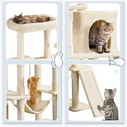 Vista 3 de Yaheetech - Torre de árbol para gatos grandes, condominio de varios niveles y hamaca de 54 pulgadas Beige