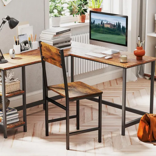 Vista 7 de Giantex Juego de 2 sillas de comedor, sillas de cocina industriales con patas de metal, respaldo inclinado, veta de madera rústica, sillas laterales