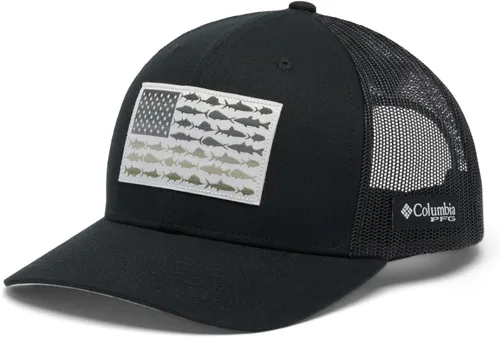 Vista 6 de Columbia Snapback de malla con bandera de pez PFG Negro y piedra oscura.