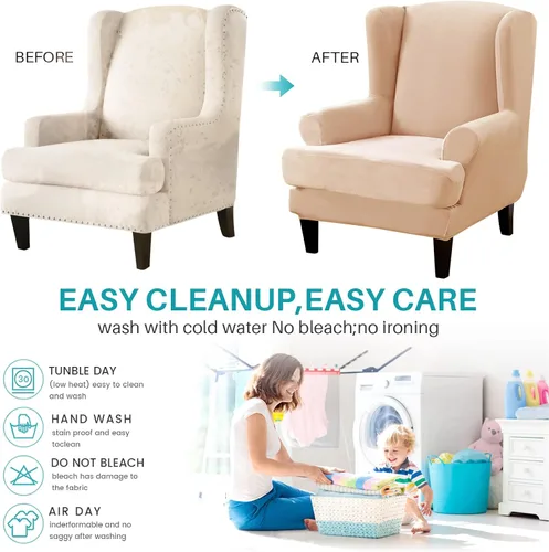 Vista 8 de MIFXIN Wingback - Funda para silla, de terciopelo de 2 piezas, elásticas, con funda de cojín, suave, lavable, protector de muebles para sala