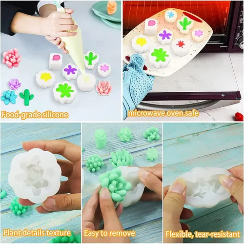 Vista 4 de 9 moldes de silicona para suculentas, moldes de resina de flores de cactus 3D, moldes de arcilla de cactus, molde de pastel de flores, moldes