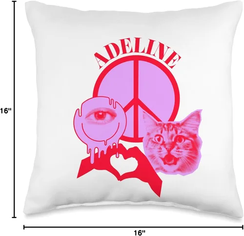 Vista 4 de Adeline Name Personalized Peace and Karma Co. Adeline - Almohada personalizada con el nombre I Love Retro Cat Mom (16 x 16 pulgadas), multicolor