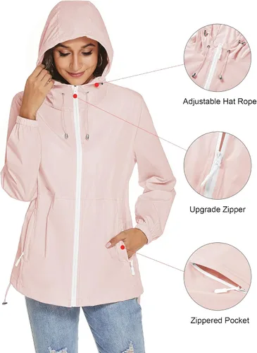 Vista 4 de TCOT Chaquetas de lluvia para mujer, impermeables, rompevientos, ligeras y portátiles