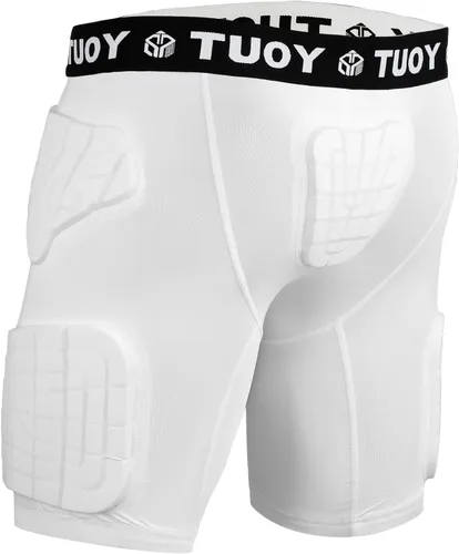 Vista 8 de Faja de fútbol acolchada para hombre, 5 almohadillas, almohadillas de fútbol integradas con protector de muslos para fútbol y béisbol