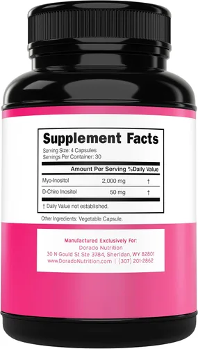 Vista 2 de Suplemento de Myo-Inositol y D-Chiro Inositol para Mujeres (120 Cápsulas, 2050mg por Porción, Relación Ideal 40:1 Myo Inositol) Equilibrio Hormonal