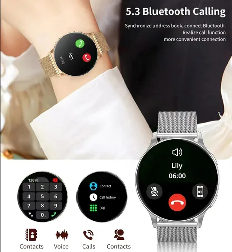 Vista 3 de Reloj inteligente para mujer, pantalla AMOLED Ultra-HD de 1.32 pulgadas, (responder/hacer llamadas) con asistente de voz NFC/AI, compatible