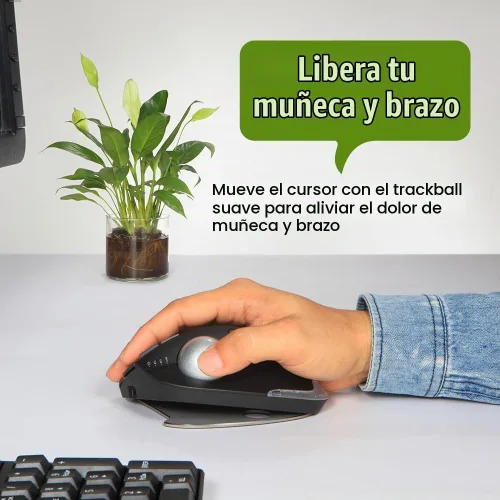 Vista 3 de zelotes Ratón de trackball inalámbrico, mouse Bluetooth, recargable, 4800 DPI, 2 en 1 (BT 5.0/3.0+2.4 GHz receptor USB), 8 botones, diseño Negro