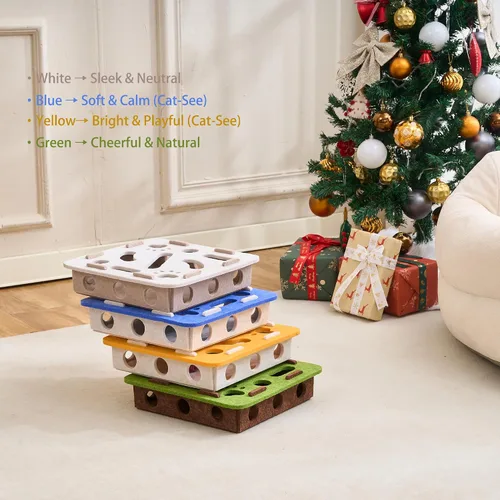 Vista 3 de Juguete interactivo de rompecabezas para gatos, caja de laberinto de fieltro con 3 bolas de cascabel para gatos de interior, estimulación mental