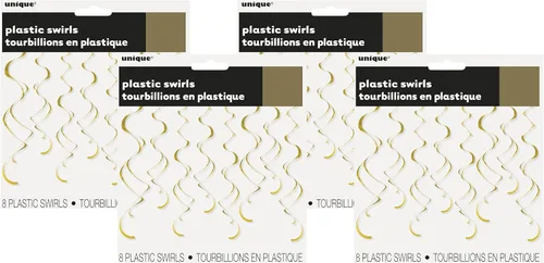 Vista 8 de Decoraciones de remolinos de plástico para colgar, empaque de 8 unidades, de la marca Unique, 26", Negro
