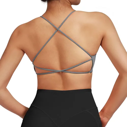 Vista 5 de DOULAFASS Sujetadores deportivos para mujer, con tirantes, sexy, lindo, espalda cruzada, soporte ligero, para entrenamiento, yoga, con copas