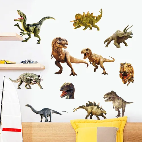Vista 3 de Kiddale Calcomanías de pared de dinosaurio, calcomanías de arte extraíbles para decoración del hogar 11pcsa