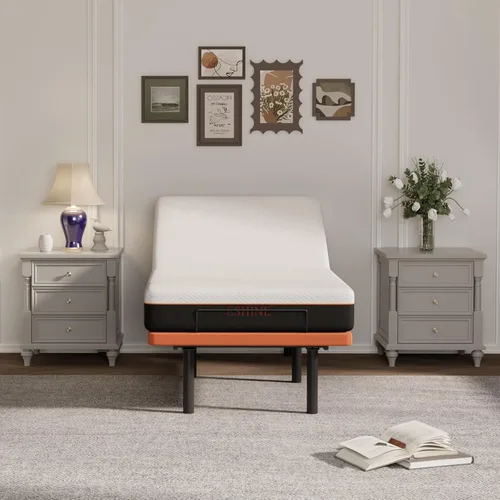 Vista 3 de ESHINE - Base de cama ajustable individual XL con colchón + colchón de espuma viscoelástica de gel de 8 pulgadas (firmeza media), control por