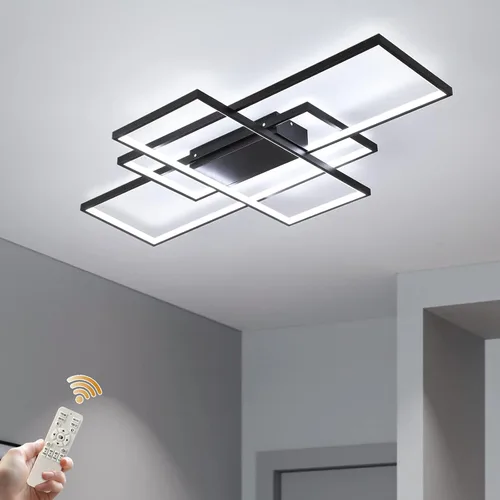 Vista 11 de GEADI Lámpara de techo moderna regulable, lámpara de techo LED blanca de 35.4 pulgadas con control remoto, accesorio de iluminación rectangular