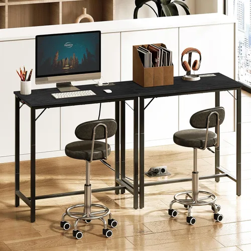 Vista 6 de HOOBRO Mesa de bar con estación de carga, mesa de pub rectangular, mesa de café alta, mesa de bar de altura de mostrador, mesa de comedor estrecha