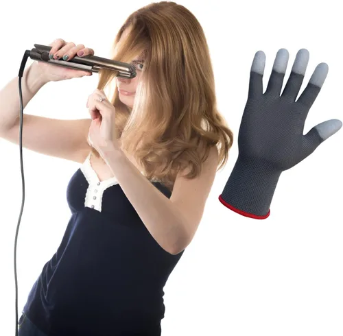Vista 2 de guante profesional resistente al calor para peinar el cabello rizado con bloqueo de calor. 1 par. Talla única para todos.