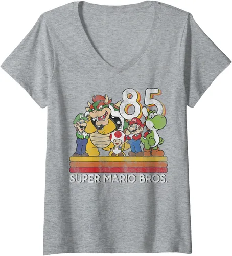 Vista 5 de Camiseta Nintendo Super Mario Retro con cuello en V para mujer