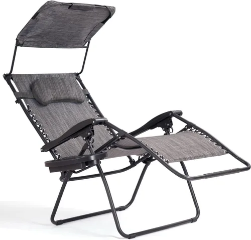 Vista 10 de Goplus Sillas Zero Gravity, Silla de jardín plegable y reclinable extra grande con toldo y soporte para tazas, Silla reclinable plegable ajustable