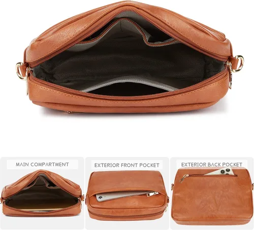 Vista 4 de Cynure Bolso cruzado de cuero para mujer con cremallera y hombro para cámara