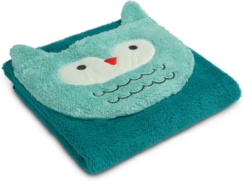 Vista 5 de Delta Children Manta Sherpa personalizada con bolsillo de almacenamiento para niños, búho verde